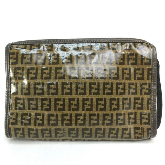 Authentic FENDI FF Zucca pattern Pochette Cross body Shoulder Bag Vinyl x Leathe - Picture 2 of 11